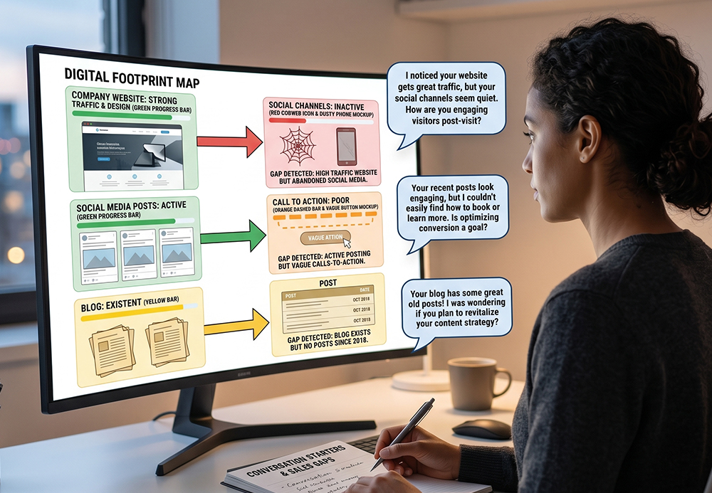 Digital marketing review process for researching business leads