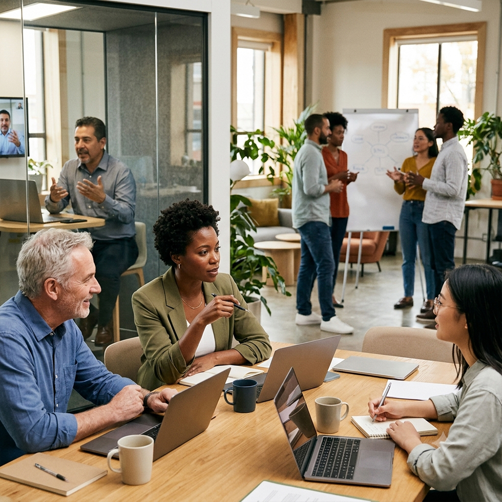 Business owner reviewing a transcript to turn conversations into marketing content