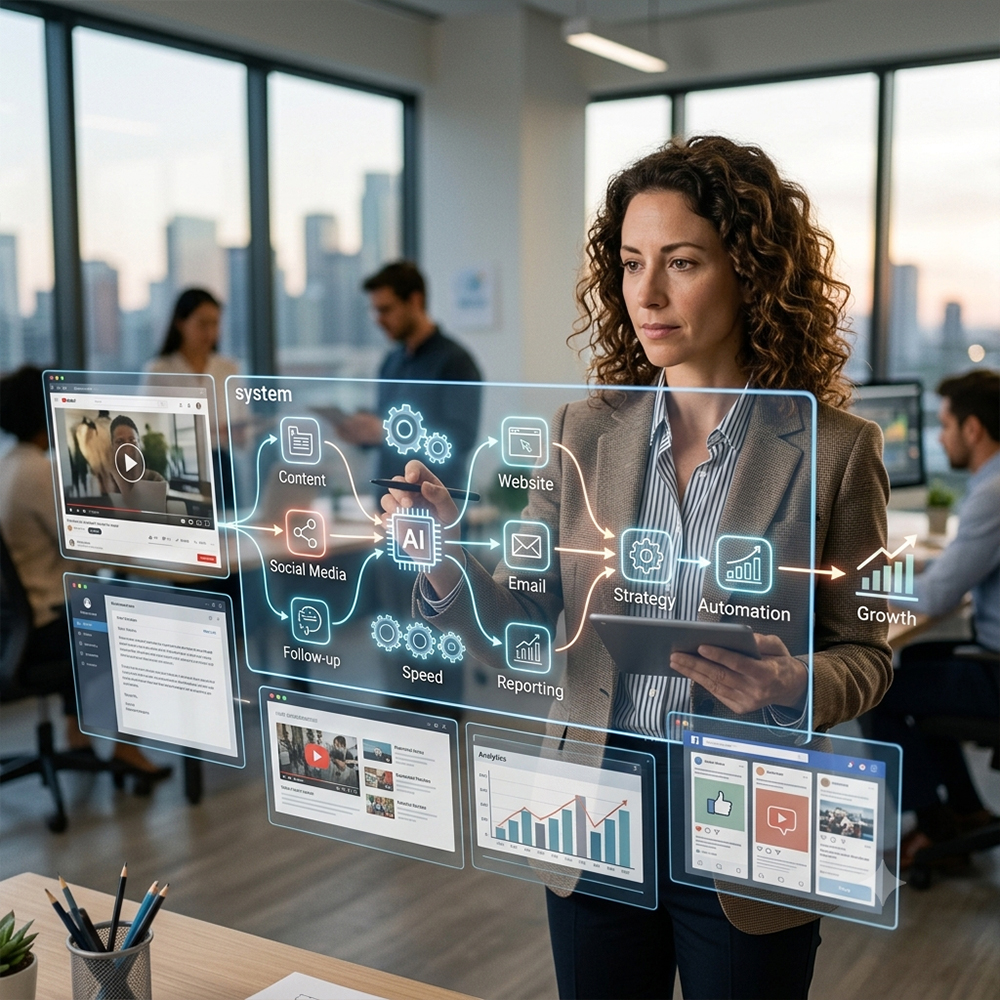 Small business marketing automation with human review