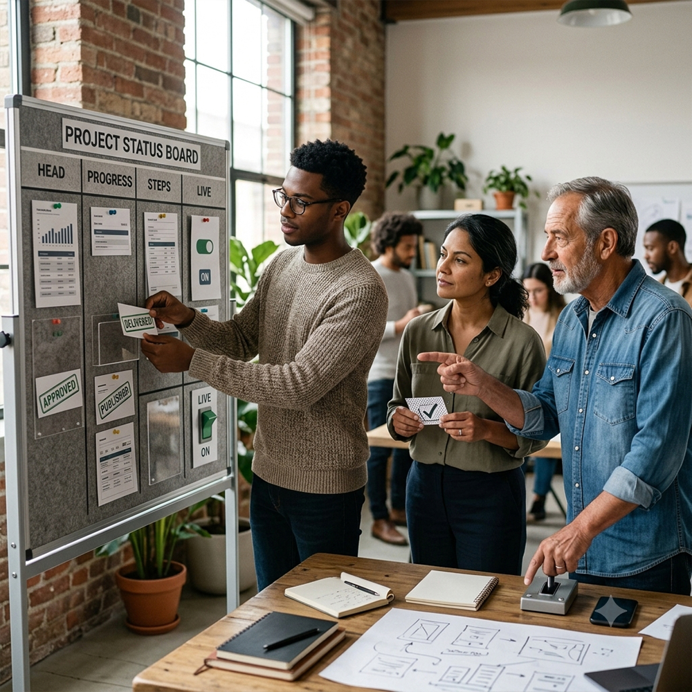 Marketing workflow with task ownership and approvals